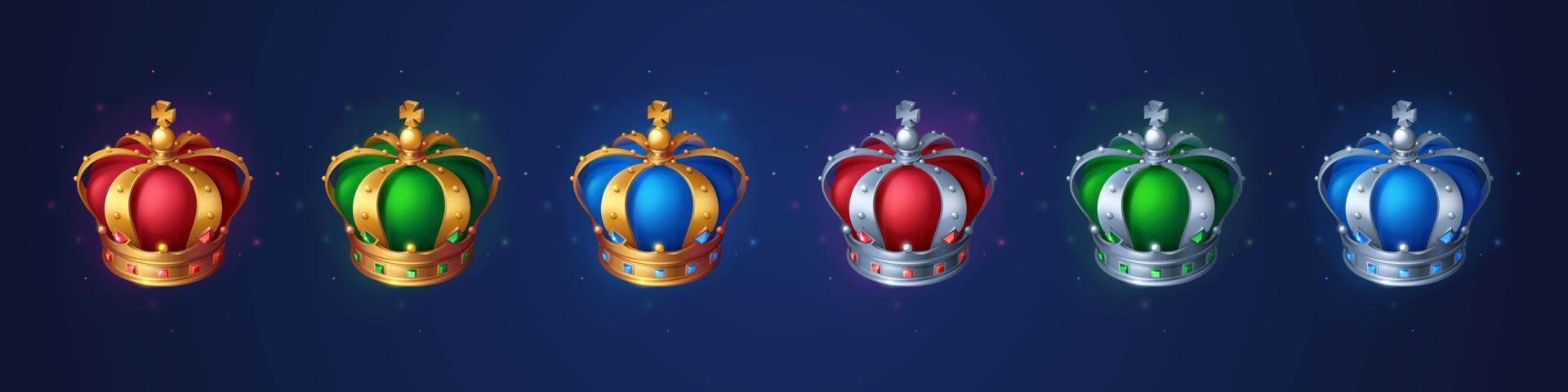 Set of golden crowns for king or queen game assets vector