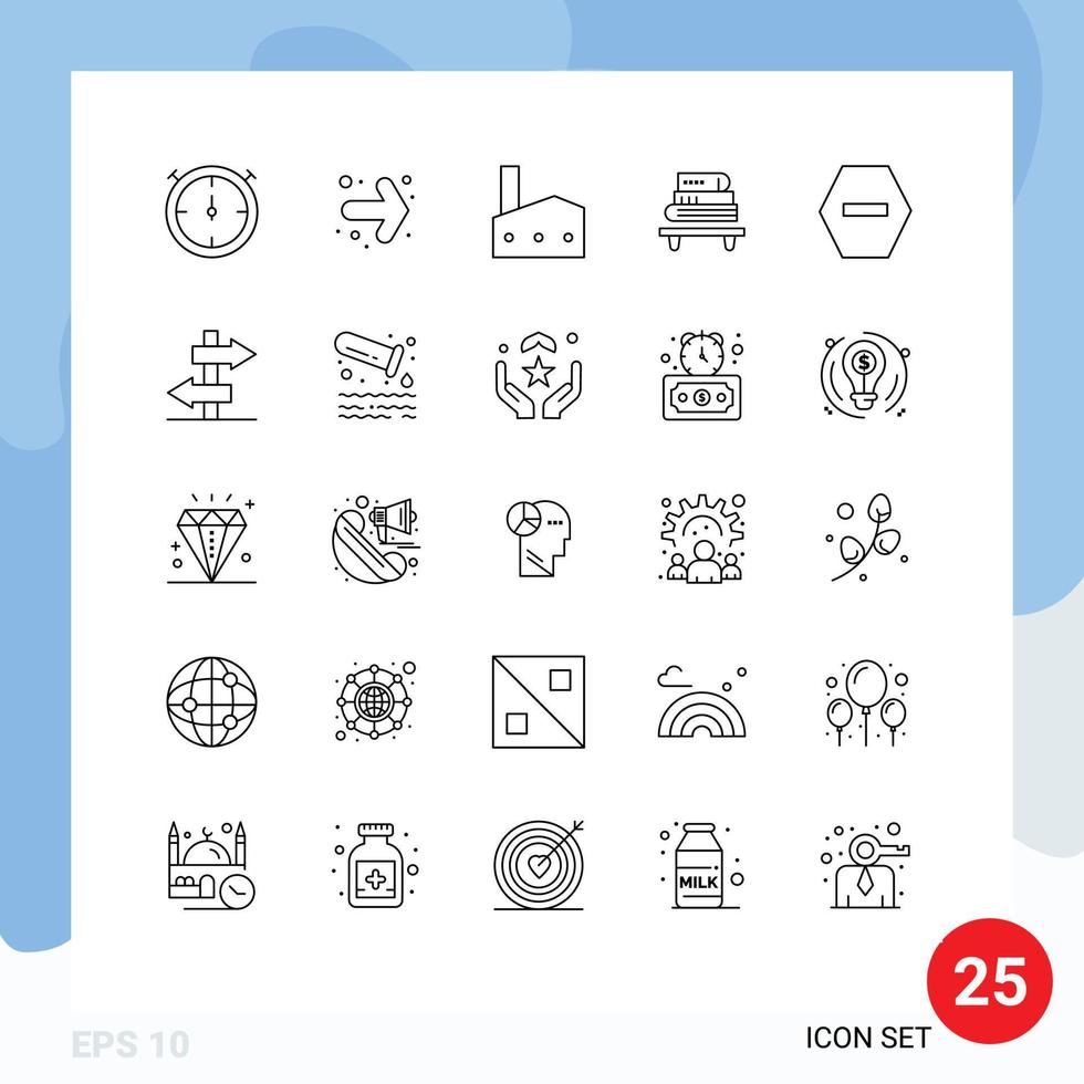 25 símbolos de signos de línea universales de tablero negado prohibición de la industria educación elementos de diseño vectorial editables vector