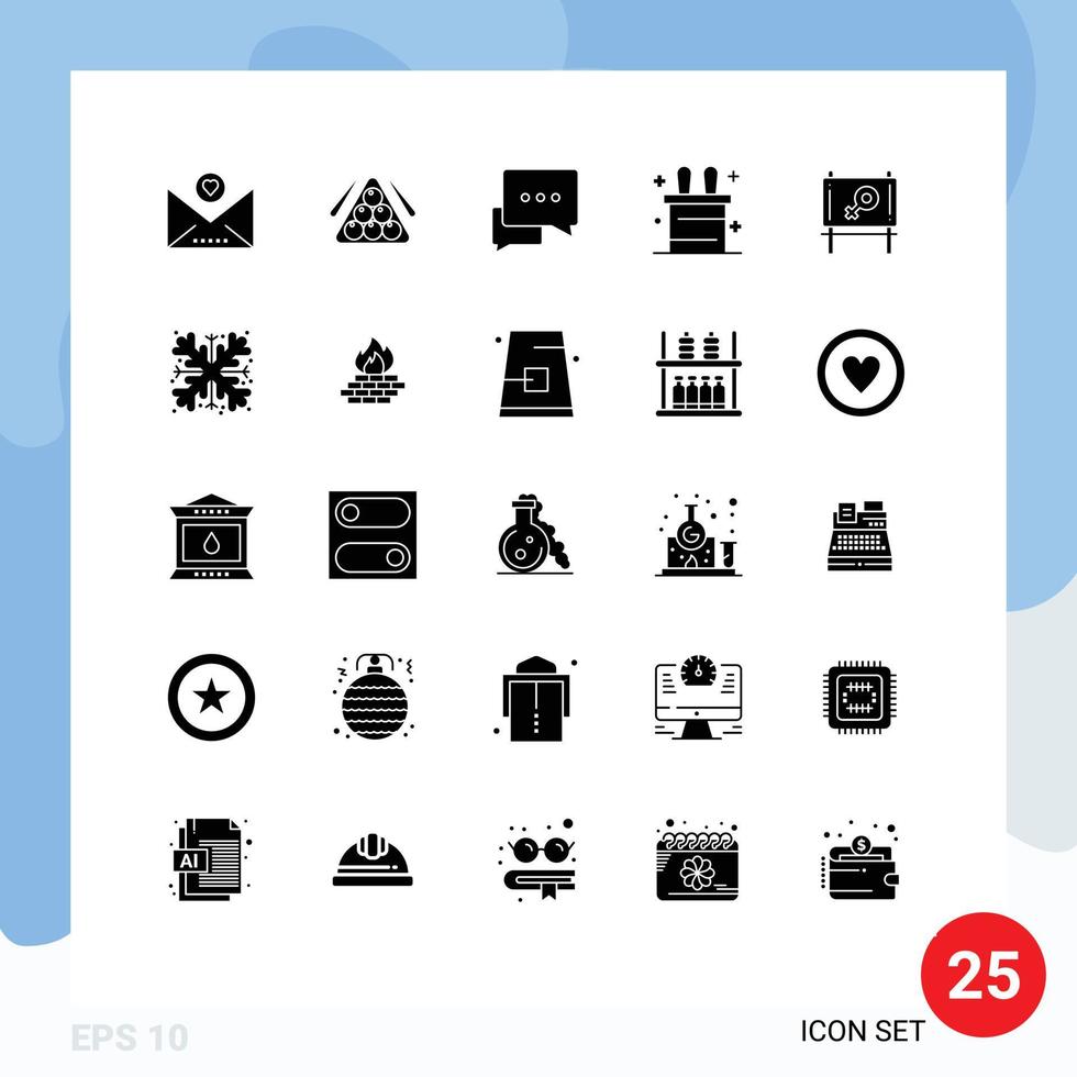 Universal Icon Symbols Group of 25 Modern Solid Glyphs of christmas ad chat board magic trick Editable Vector Design Elements