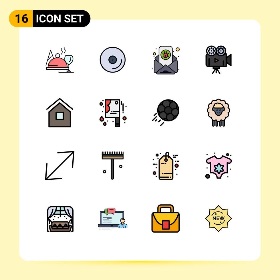 Modern Set of 16 Flat Color Filled Lines Pictograph of home video bug projector camera Editable Creative Vector Design Elements
