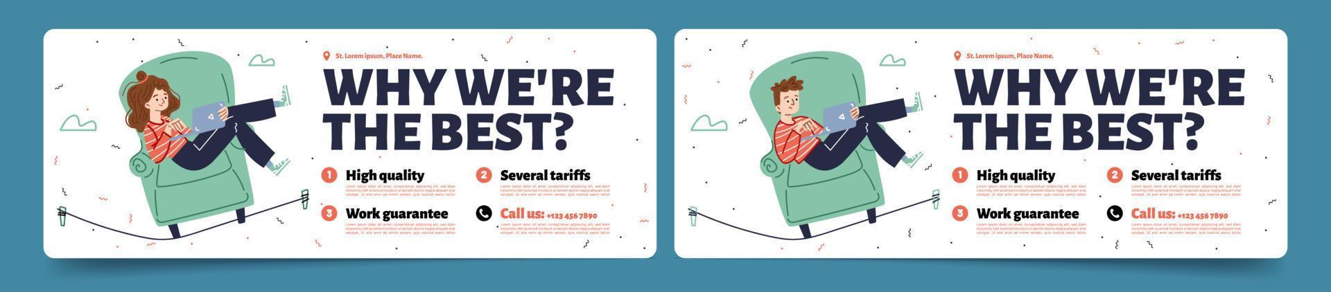 Why we are best, business advertising banner vector