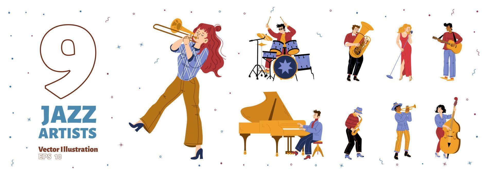 Set of Jazz band artists performing music show 16265933 Vector Art at