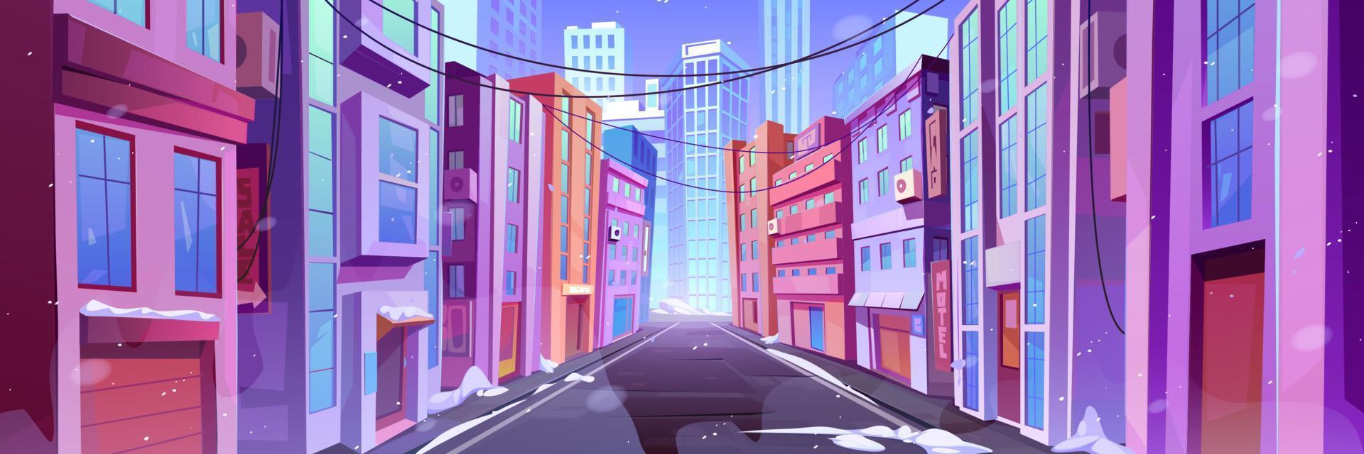 Winter city street with road at day time vector