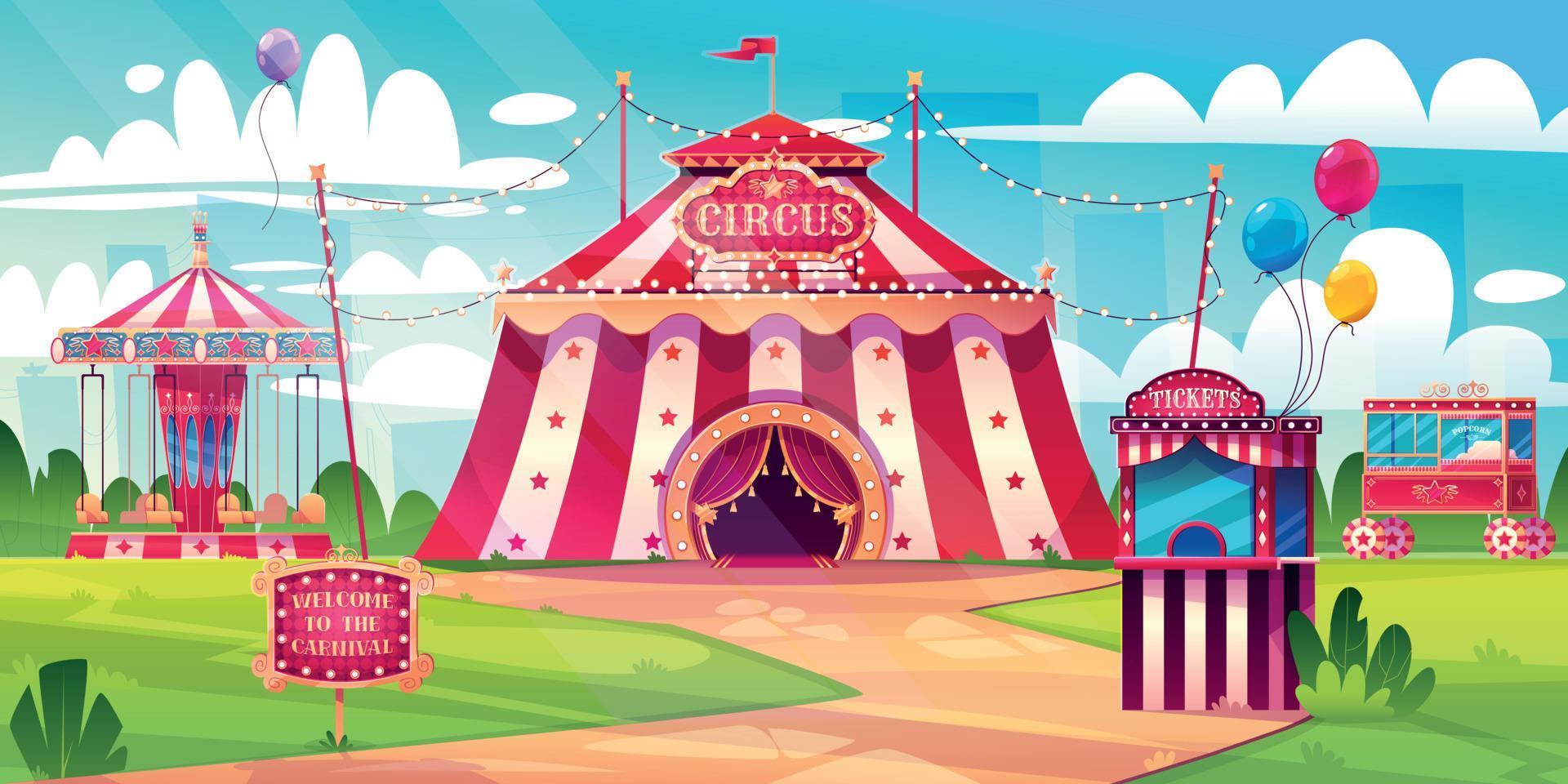 parque de atracciones con carpa de circo, cabina vector