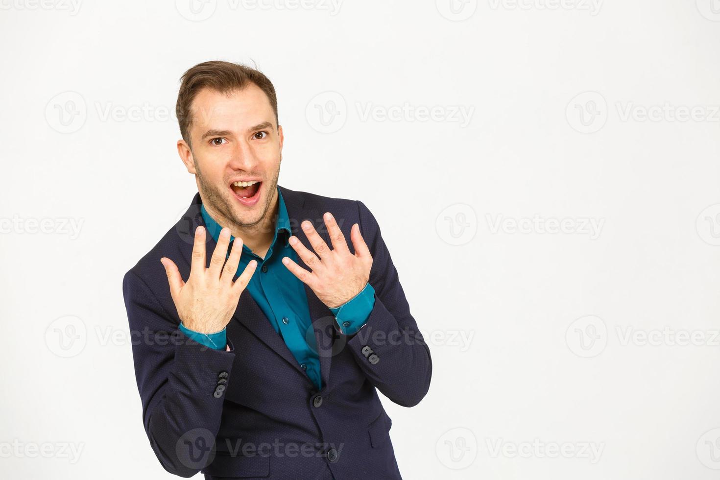 Portrait of a smiling young business man white background photo