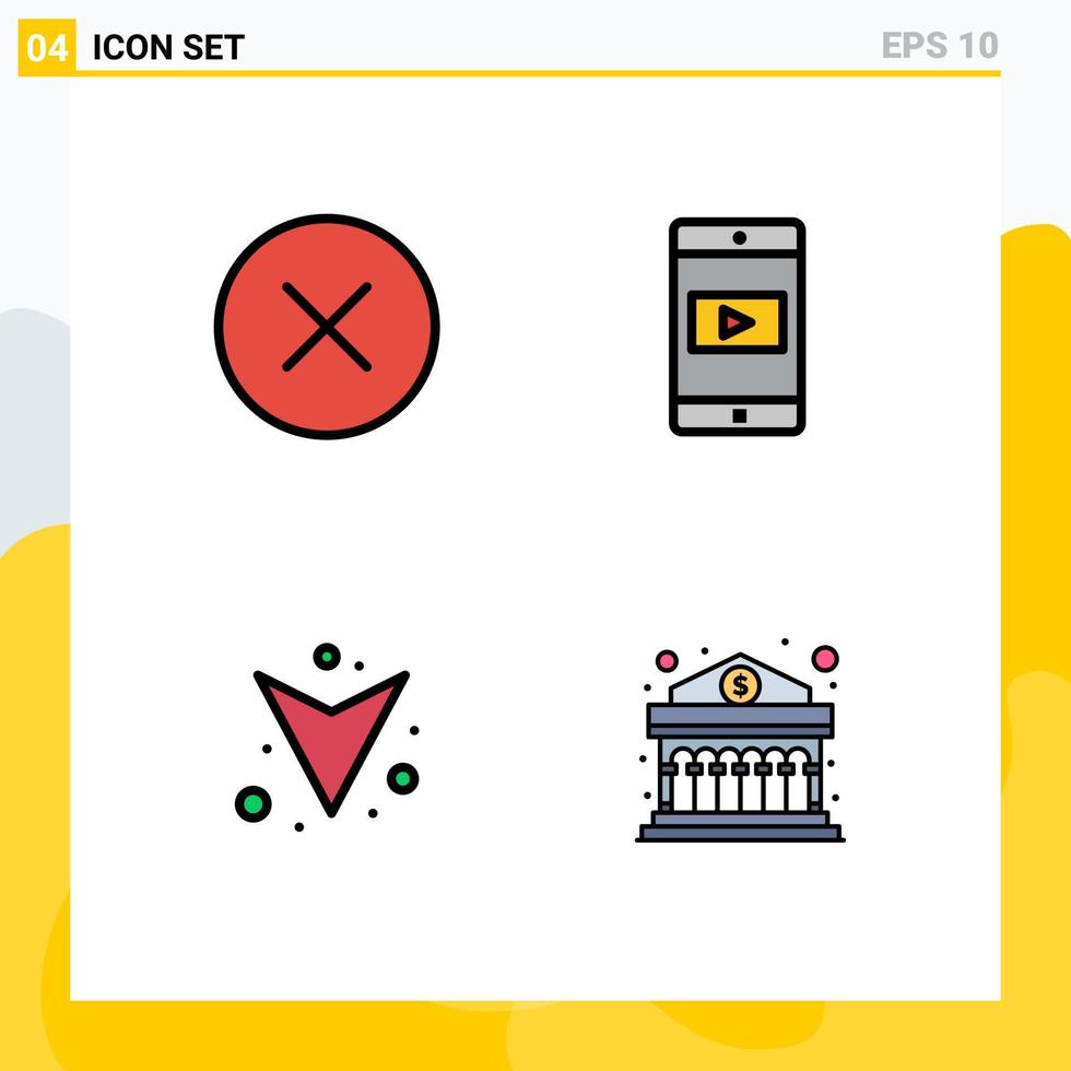 Set of 4 Modern UI Icons Symbols Signs for error down multimedia mobile application bank Editable Vector Design Elements