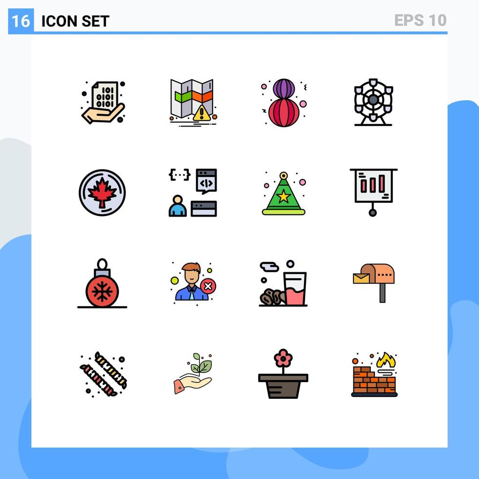 paquete de 16 líneas llenas de colores planos modernos, signos y símbolos para medios de impresión web, como hoja otoño ocho ruedas de marcha ferris elementos de diseño de vectores creativos editables