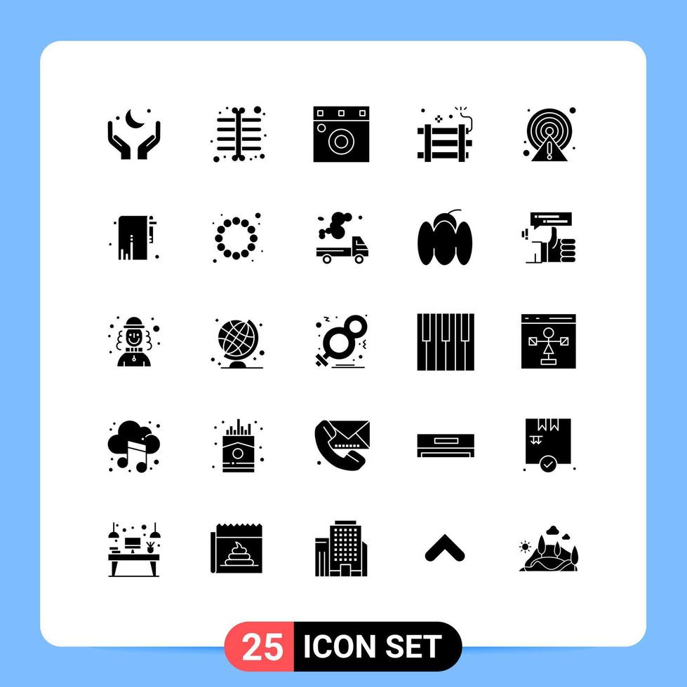 25 Thematic Vector Solid Glyphs and Editable Symbols of caution party bomb furniture firework dynamite Editable Vector Design Elements