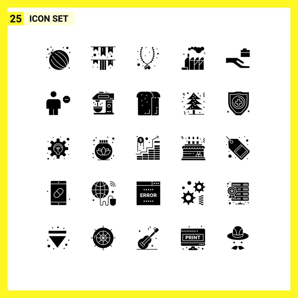 Universal Icon Symbols Group of 25 Modern Solid Glyphs of avatar hand jewel folder pollution Editable Vector Design Elements