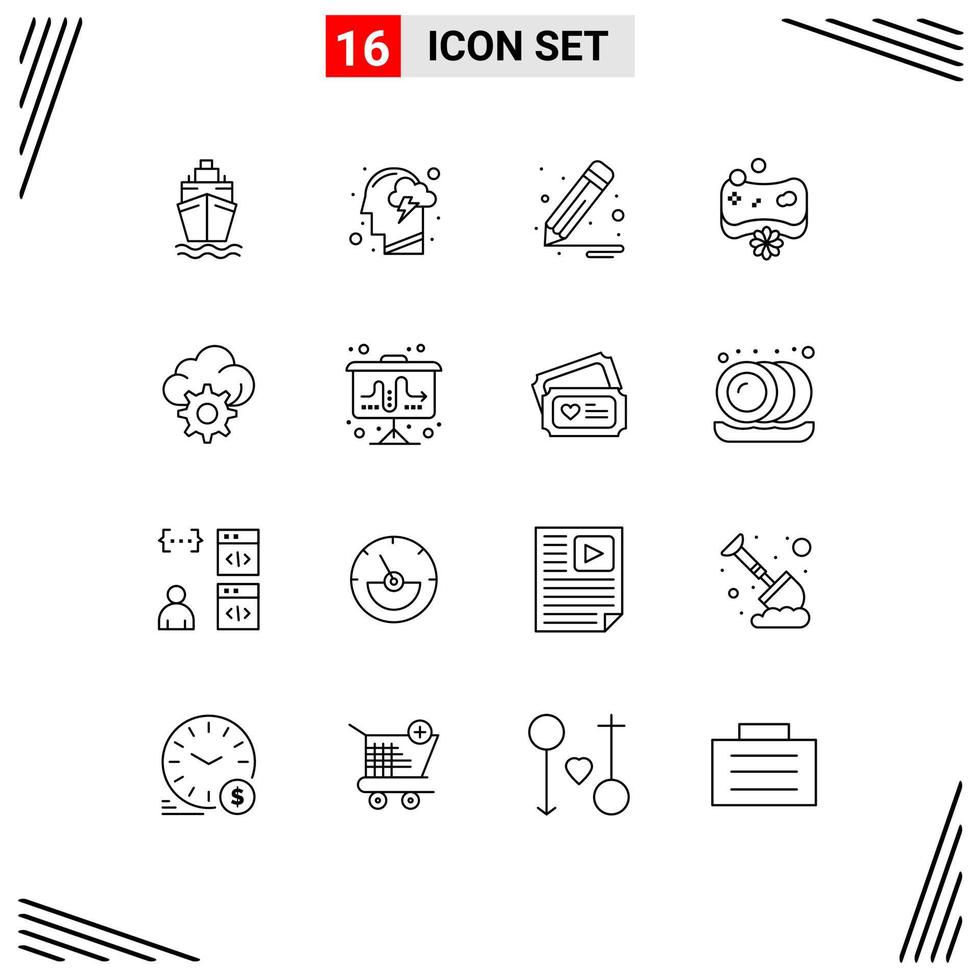 conjunto de 16 iconos de interfaz de usuario modernos signos de símbolos para elementos de diseño vectorial editables de cara de spa de cepillo de nube de tecnología vector