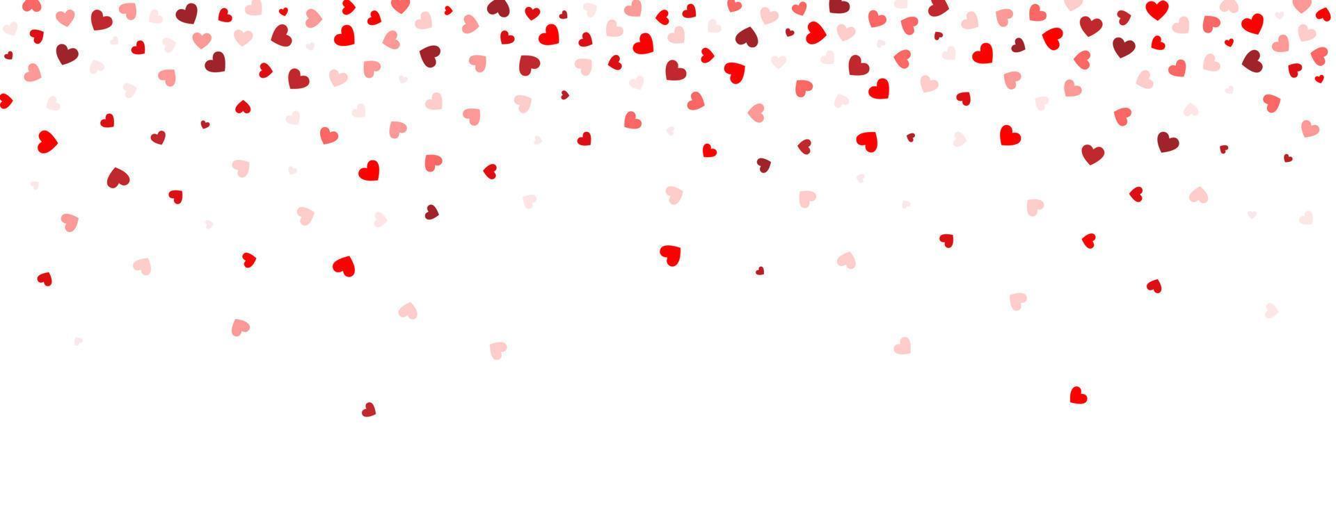 Background consisting of falling, flying small red hearts on a white background. Background for lovers, for Valentine's Day, wedding. Heart pattern, confetti. vector