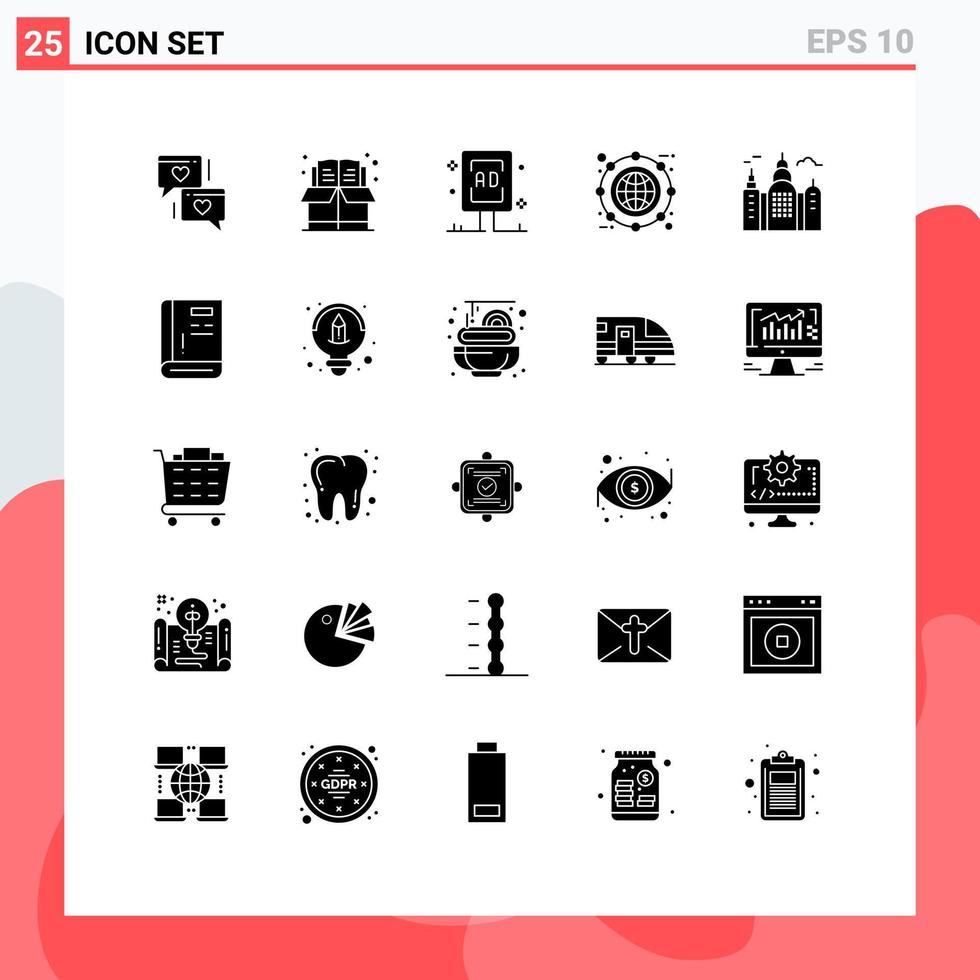 Group of 25 Modern Solid Glyphs Set for line box advertising archive commercial Editable Vector Design Elements