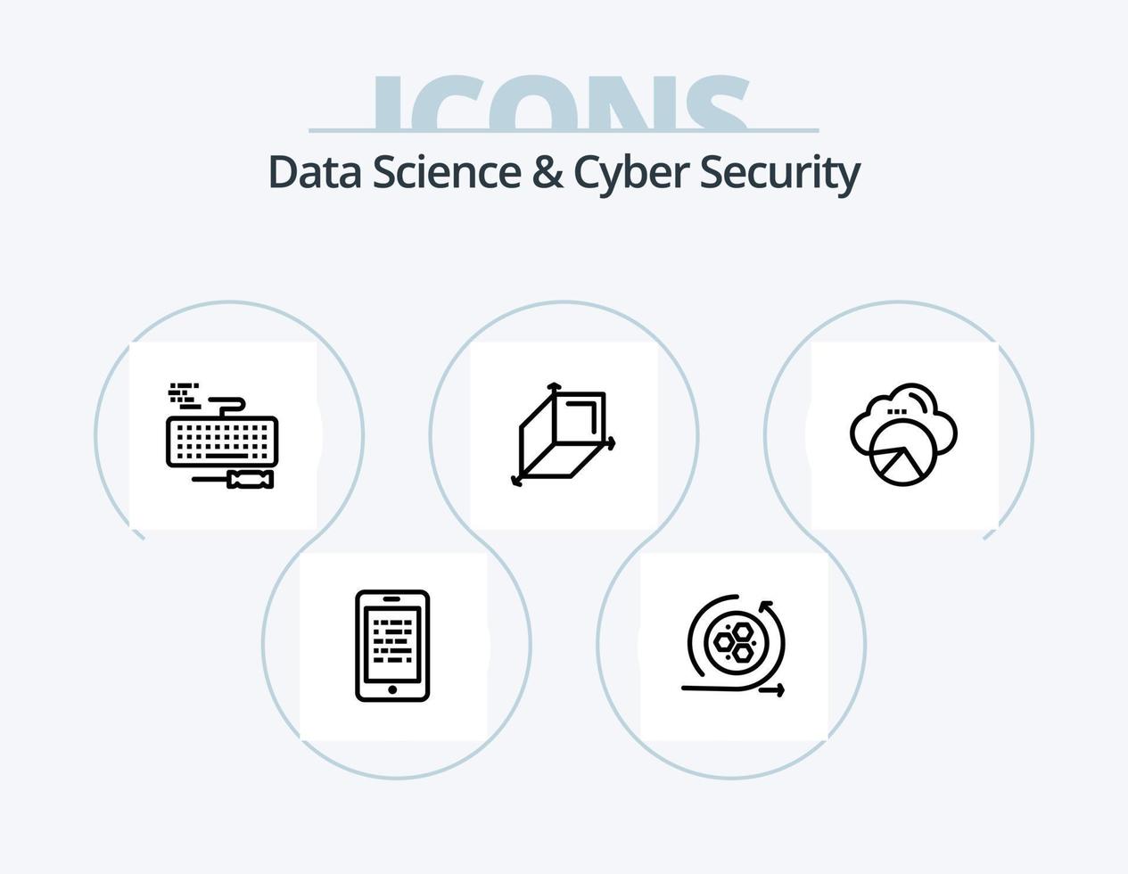 Data Science And Cyber Security Line Icon Pack 5 Icon Design. progress. cloud scince. forecasting. data scince. reporting vector
