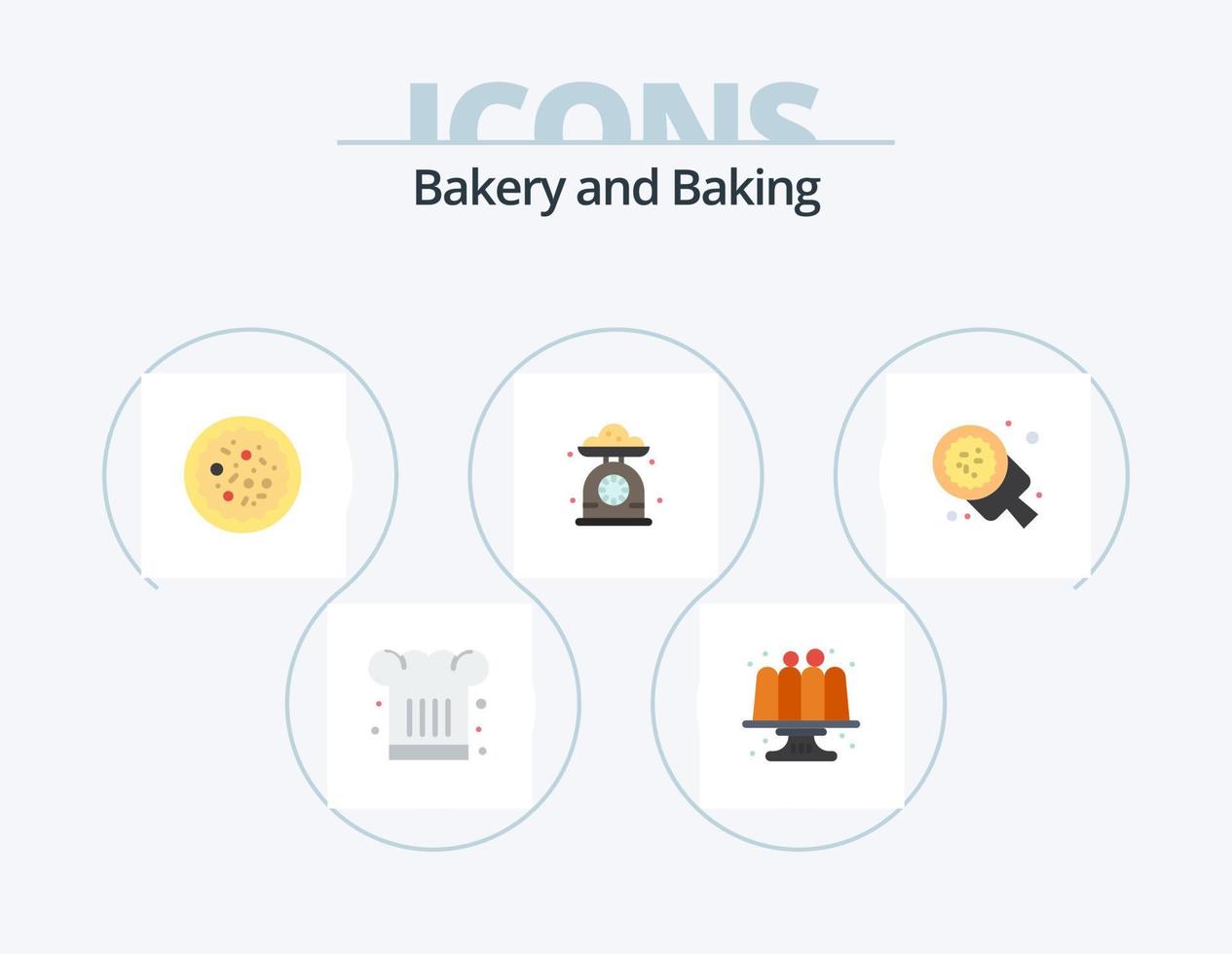 diseño de iconos de paquete de iconos planos para hornear 5. escala. cocina. tortas Cocinando. restaurante vector