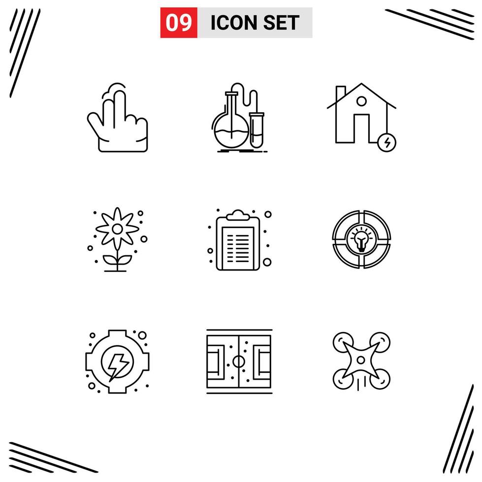 Outline Pack of 9 Universal Symbols of garden farming test agriculture electricity Editable Vector Design Elements