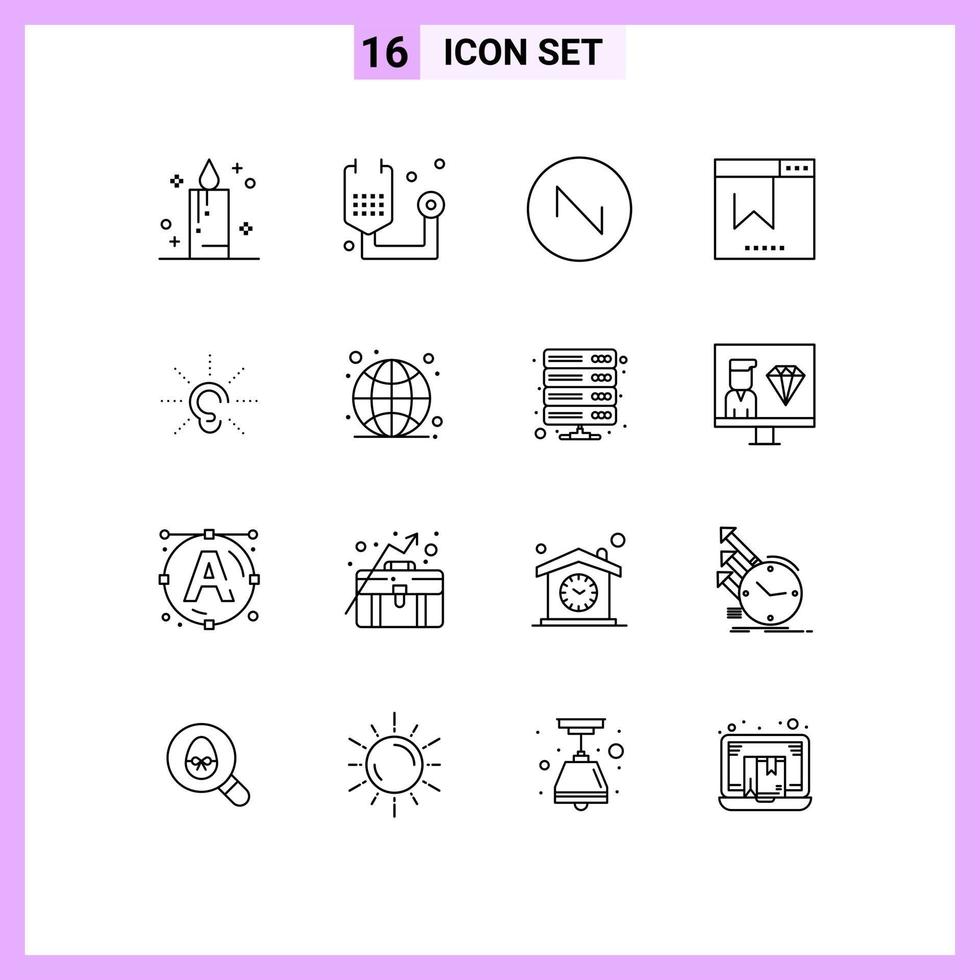 16 iconos creativos, signos y símbolos modernos de concienciación auditiva, elementos de diseño vectorial editables del navegador web de dientes de sierra vector
