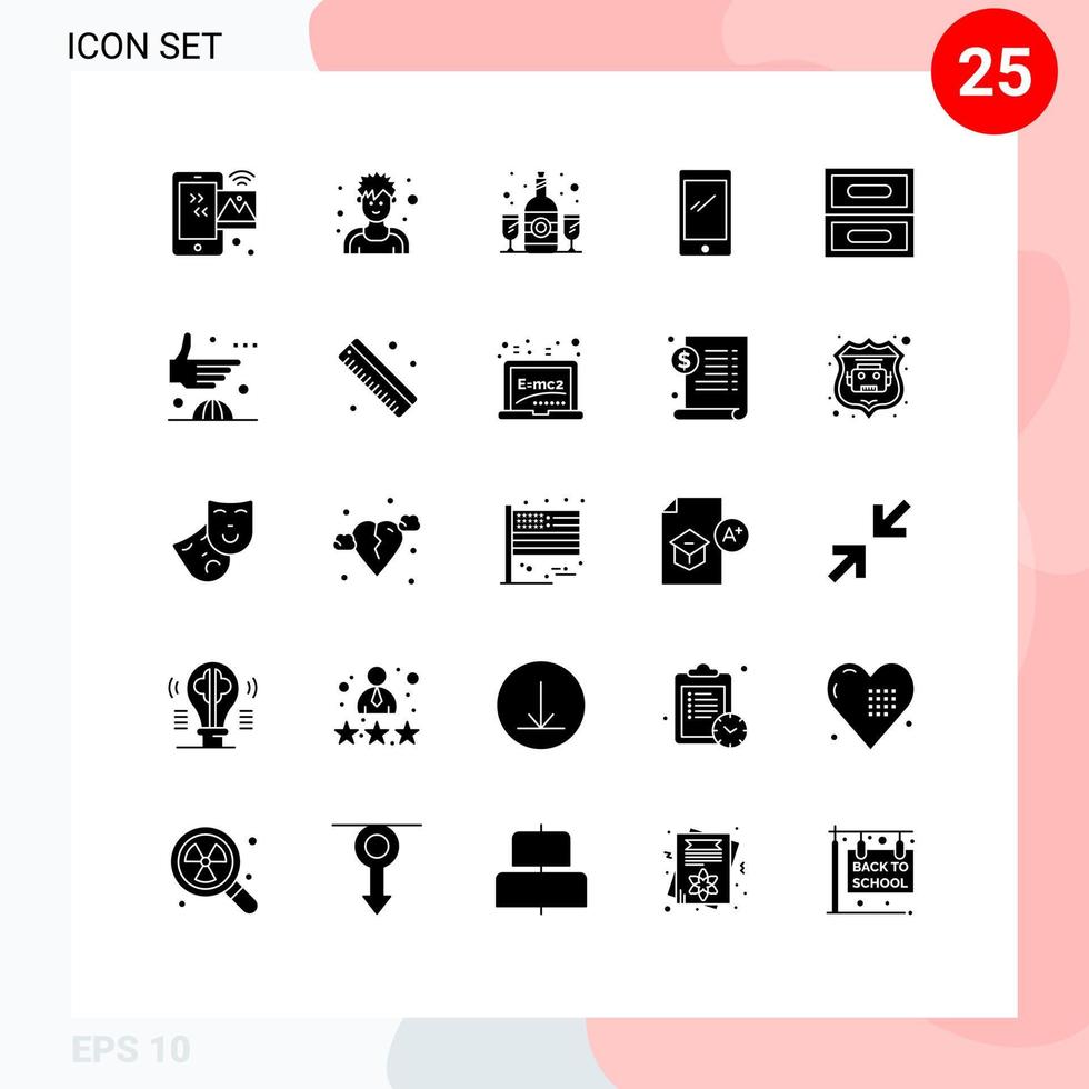 conjunto de 25 iconos de interfaz de usuario modernos signos de símbolos para iphone móvil deportista teléfono inteligente bebida elementos de diseño vectorial editables vector