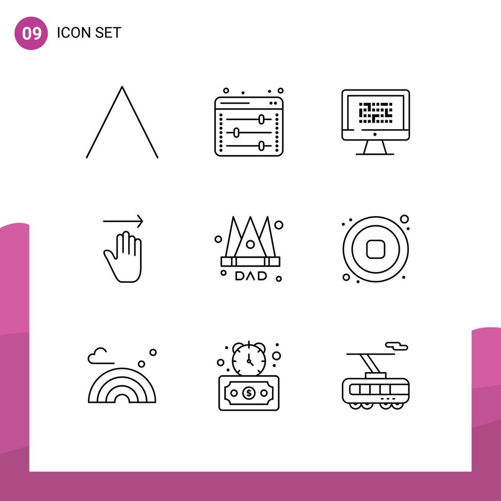 Universal Icon Symbols Group of 9 Modern Outlines of crown gestures data arrow problem Editable Vector Design Elements