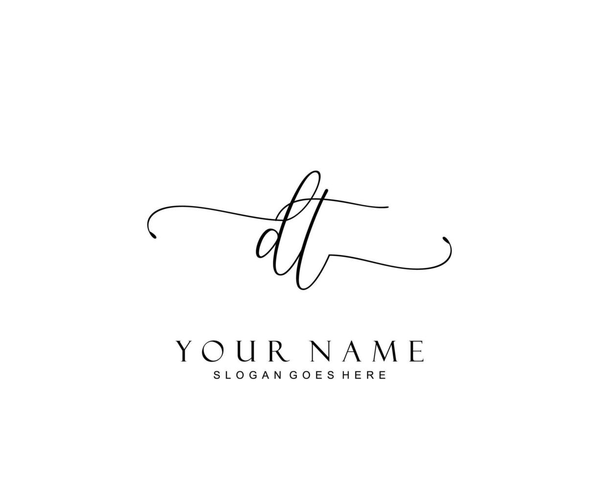 Initial DT beauty monogram and elegant logo design, handwriting logo of initial signature, wedding, fashion, floral and botanical with creative template. vector