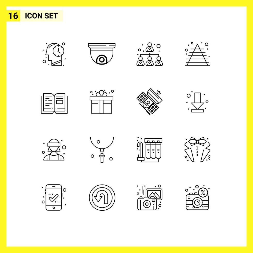Pictogram Set of 16 Simple Outlines of knowledge book business pyramid finance Editable Vector Design Elements