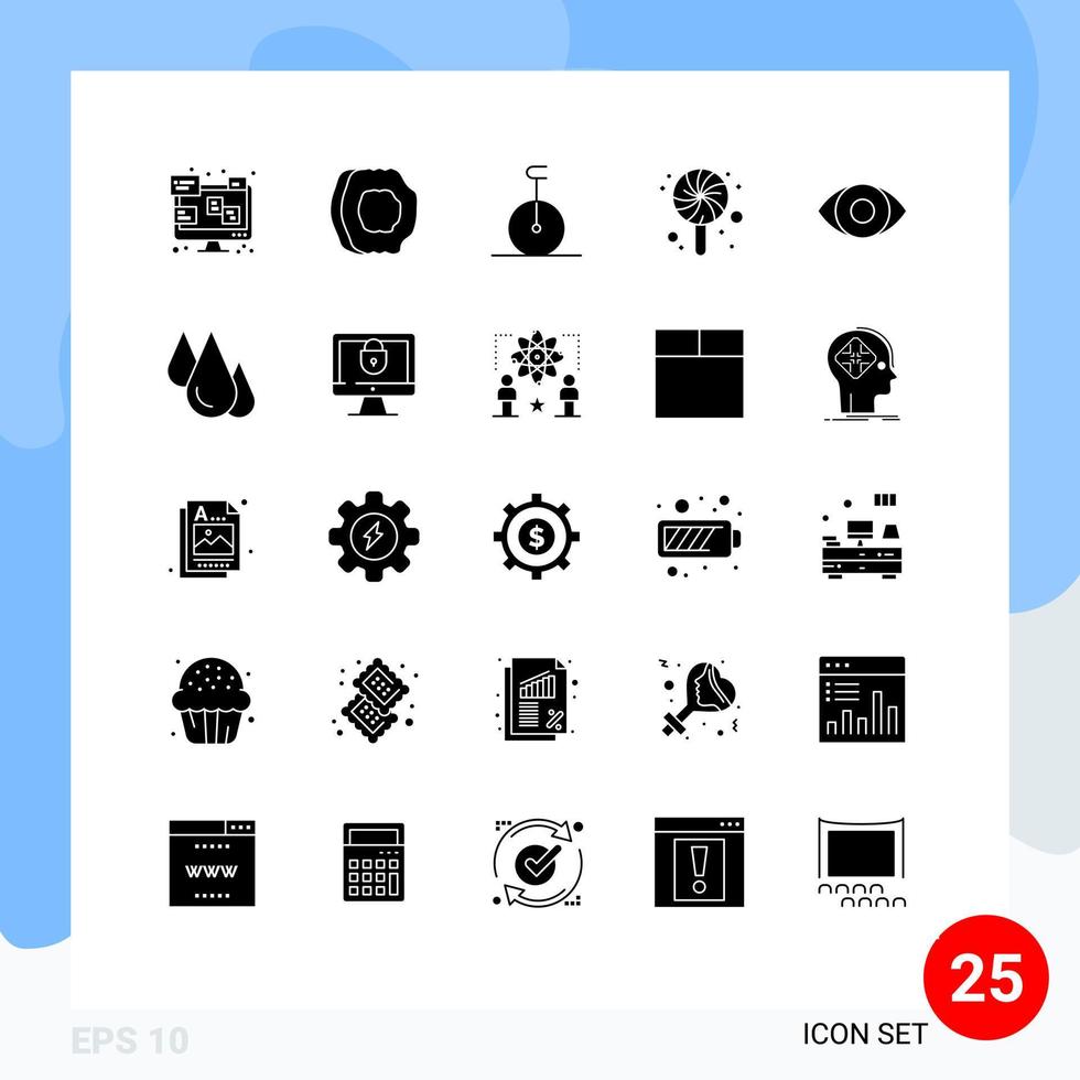 paquete de 25 signos y símbolos de glifos sólidos modernos para medios de impresión web como grados panorámicos frutas dulces cumpleaños elementos de diseño de vectores editables