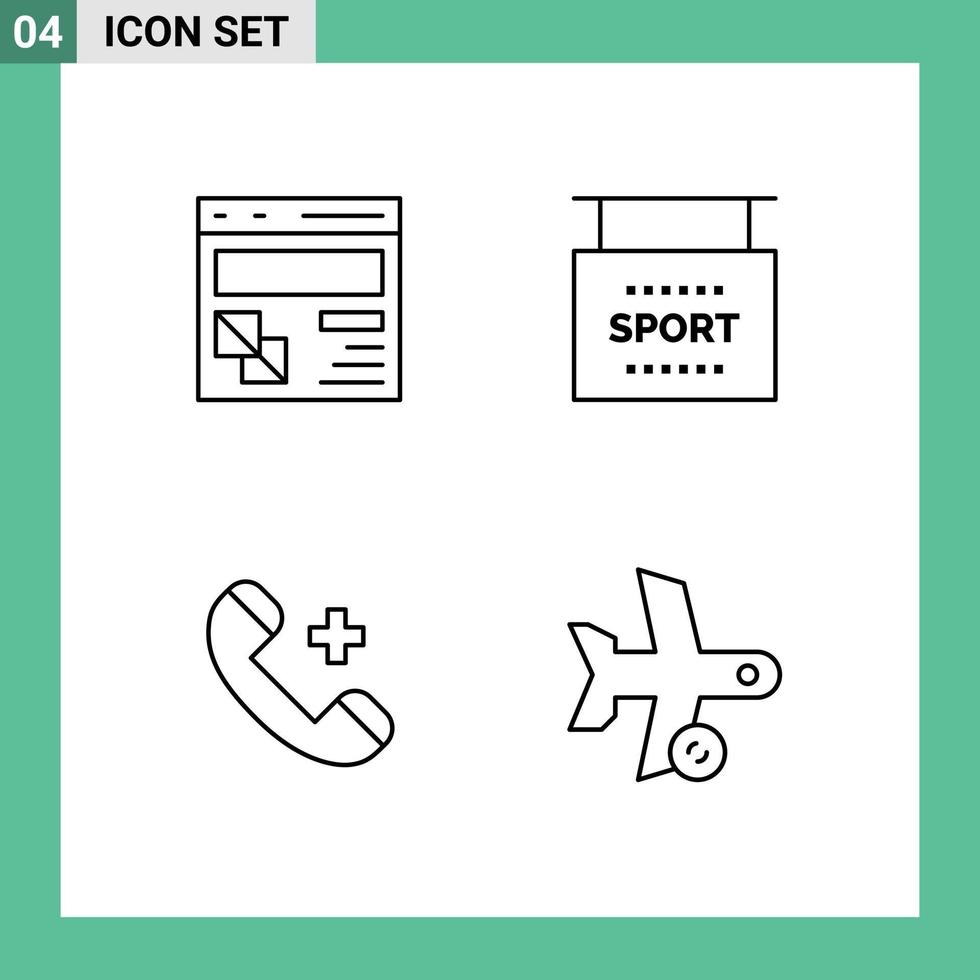 4 User Interface Line Pack of modern Signs and Symbols of browser call page information hospital Editable Vector Design Elements