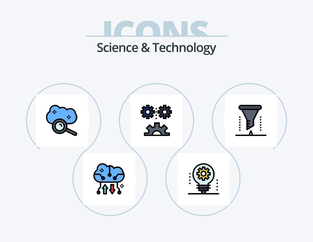 Science And Technology Line Filled Icon Pack 5 Icon Design. electronics. ai. filter. machine learning. deep learning vector