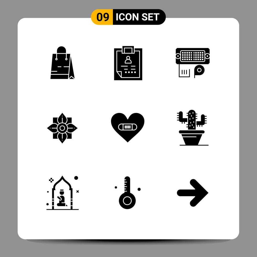 9 Universal Solid Glyphs Set for Web and Mobile Applications hurt china patient decoration input Editable Vector Design Elements