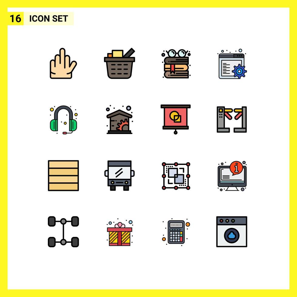 Universal Icon Symbols Group of 16 Modern Flat Color Filled Lines of economics support glasses headphones settings Editable Creative Vector Design Elements