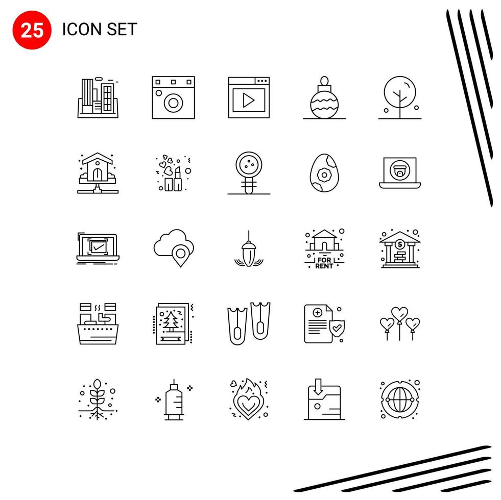 Mobile Interface Line Set of 25 Pictograms of flower xmas interface toy video page Editable Vector Design Elements