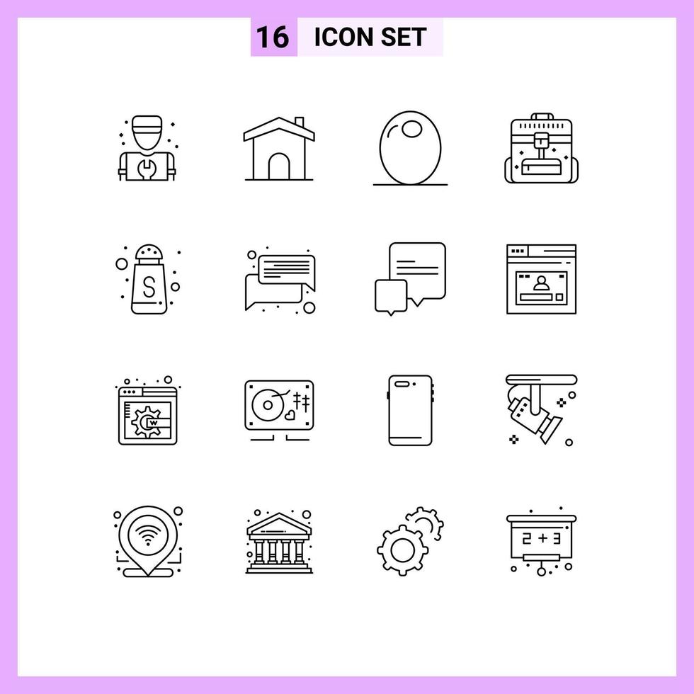 conjunto de 16 iconos de interfaz de usuario modernos signos de símbolos para viajes de azúcar llenando maletín de oficina elementos de diseño vectorial editables vector