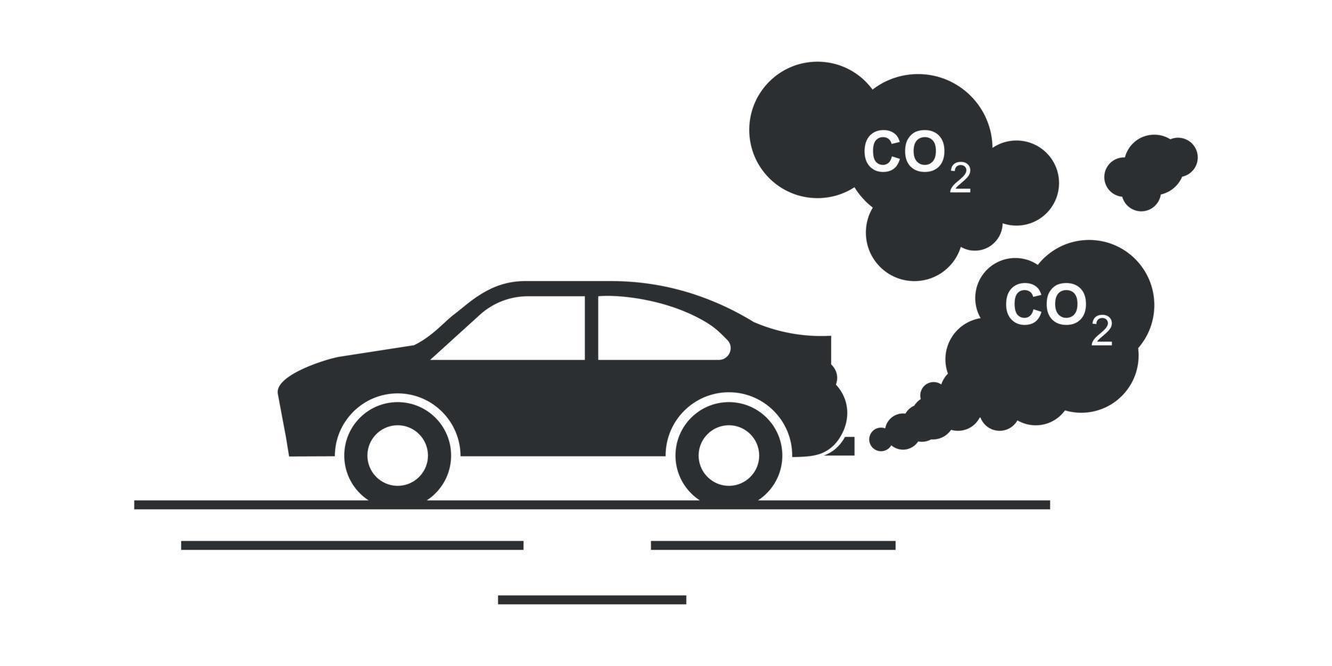 icono de silueta negra de co2 de escape de coche. concepto de contaminación ambiental. ilustración vectorial aislado sobre fondo blanco. vector