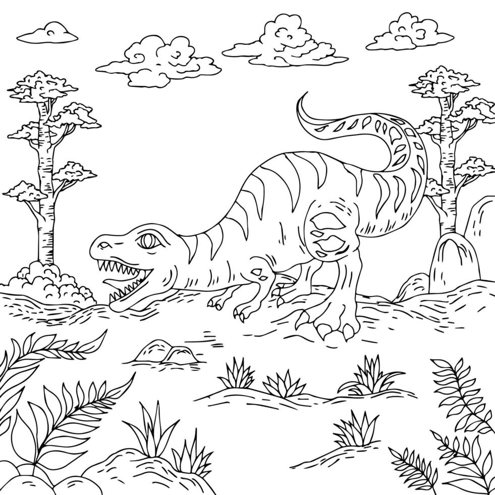 design dinosaur character coloring page for kid vector