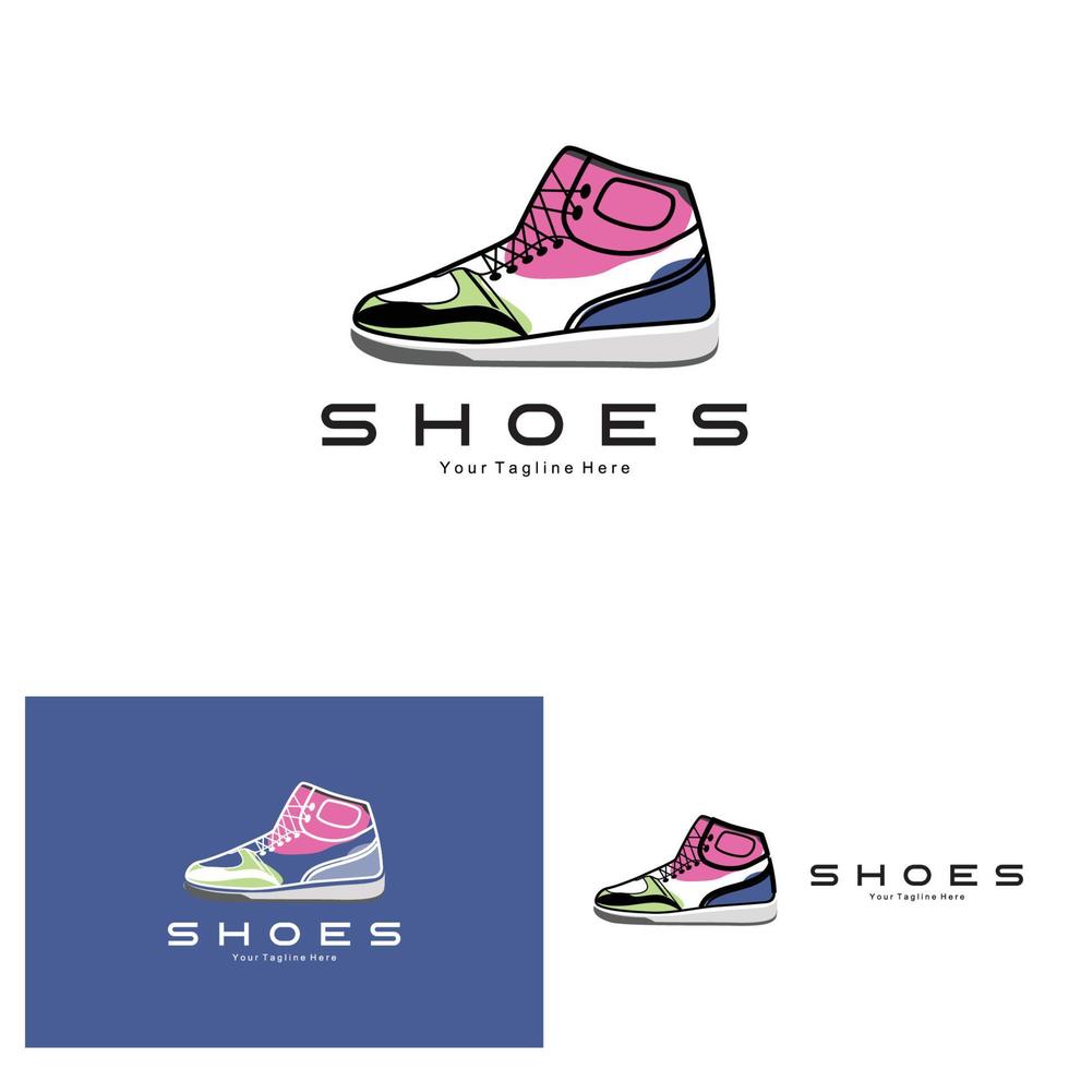 Sneakers Shoe Logo Design, vector illustration of trending youth footwear, simple funky concept