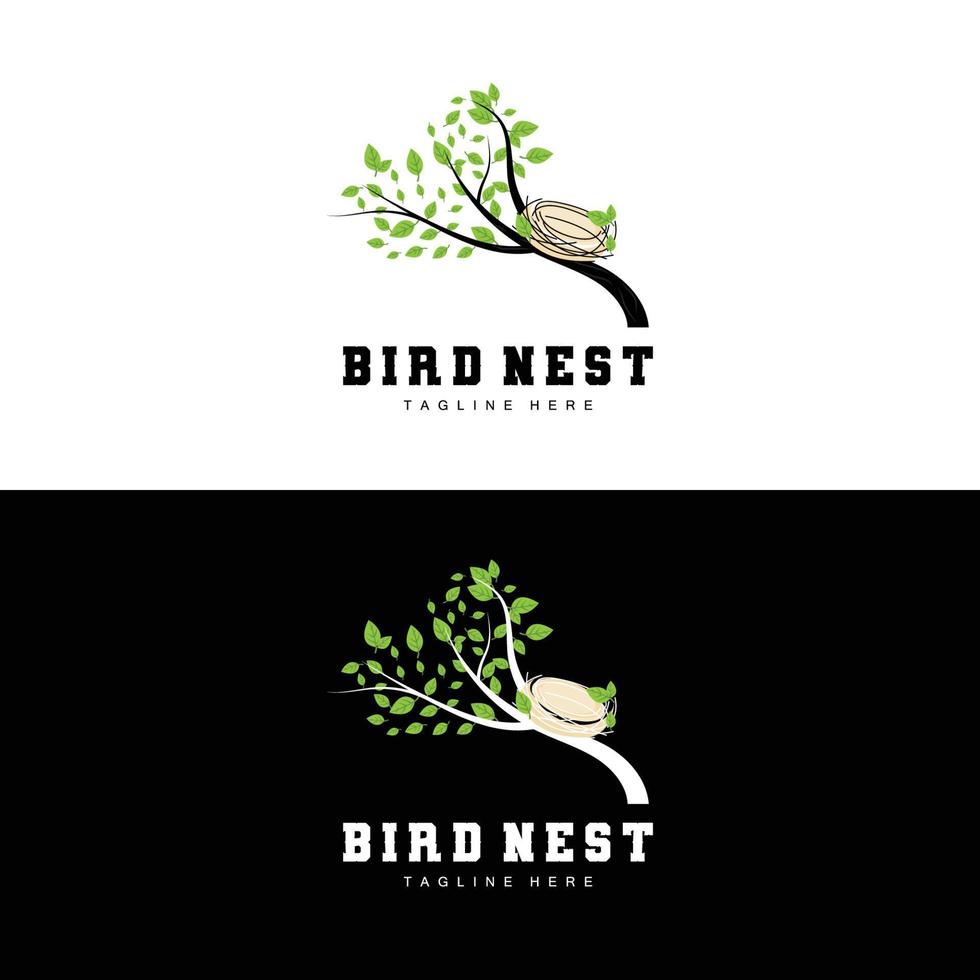 Bird's Nest Logo Design, Bird House Vector For Eggs, Bird Tree Logo Illustration