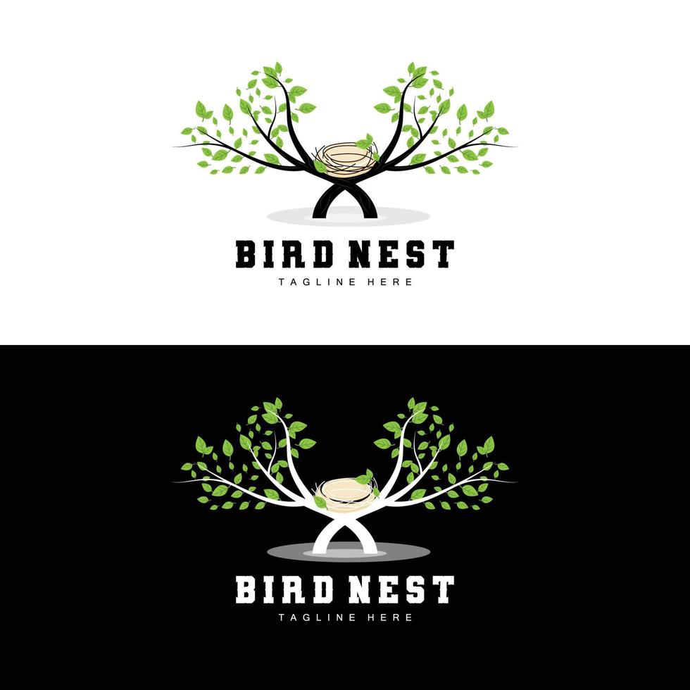 Bird's Nest Logo Design, Bird House Vector For Eggs, Bird Tree Logo Illustration