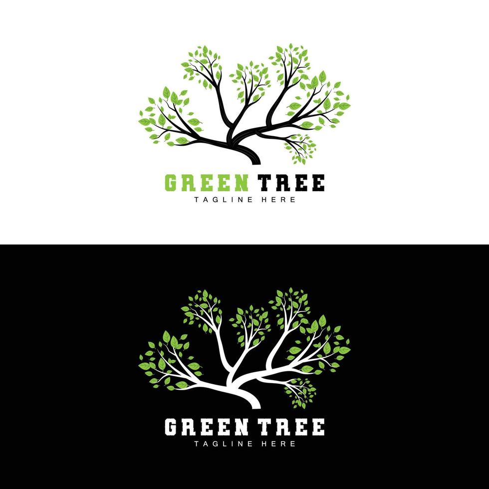 Green Tree Logo Design, Bonsai Tree Logo Illustration, Leaf And Wood Vector