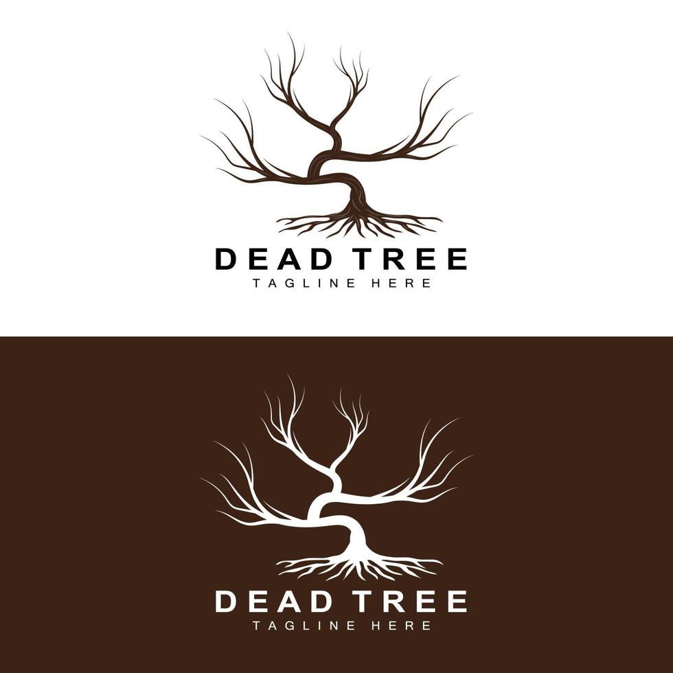 diseño de logotipo de árbol, ilustración de árbol muerto, tala de árboles silvestres, vector de calentamiento global, sequía de la tierra, íconos de marca de producto