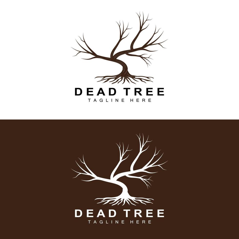 diseño de logotipo de árbol, ilustración de árbol muerto, tala de árboles silvestres, vector de calentamiento global, sequía de la tierra, íconos de marca de producto