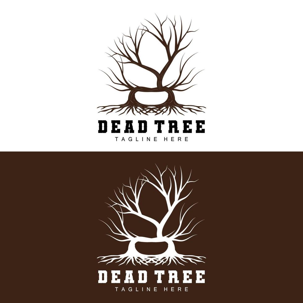 diseño de logotipo de árbol, ilustración de árbol muerto, tala de árboles silvestres, vector de calentamiento global, sequía de la tierra, íconos de marca de producto