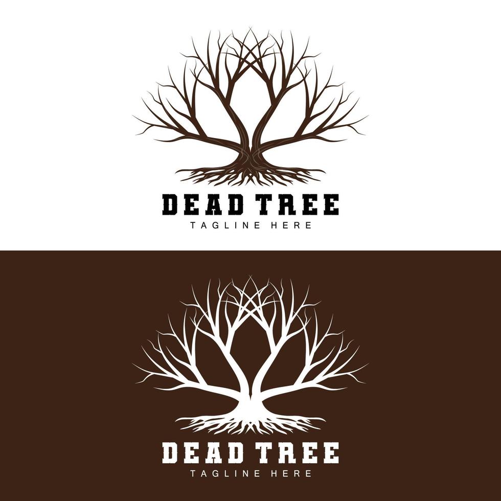 diseño de logotipo de árbol, ilustración de árbol muerto, tala de árboles silvestres, vector de calentamiento global, sequía de la tierra, íconos de marca de producto