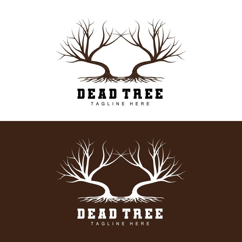 diseño de logotipo de árbol, ilustración de árbol muerto, tala de árboles silvestres, vector de calentamiento global, sequía de la tierra, íconos de marca de producto