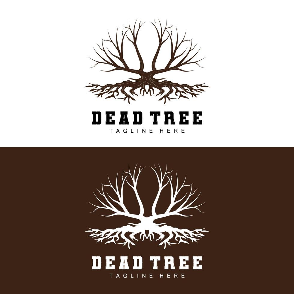 Tree Logo Design, Dead Tree Illustration, Wild Tree Cutting, Global Warming Vector, Earth Drought, Product Brand Icons vector