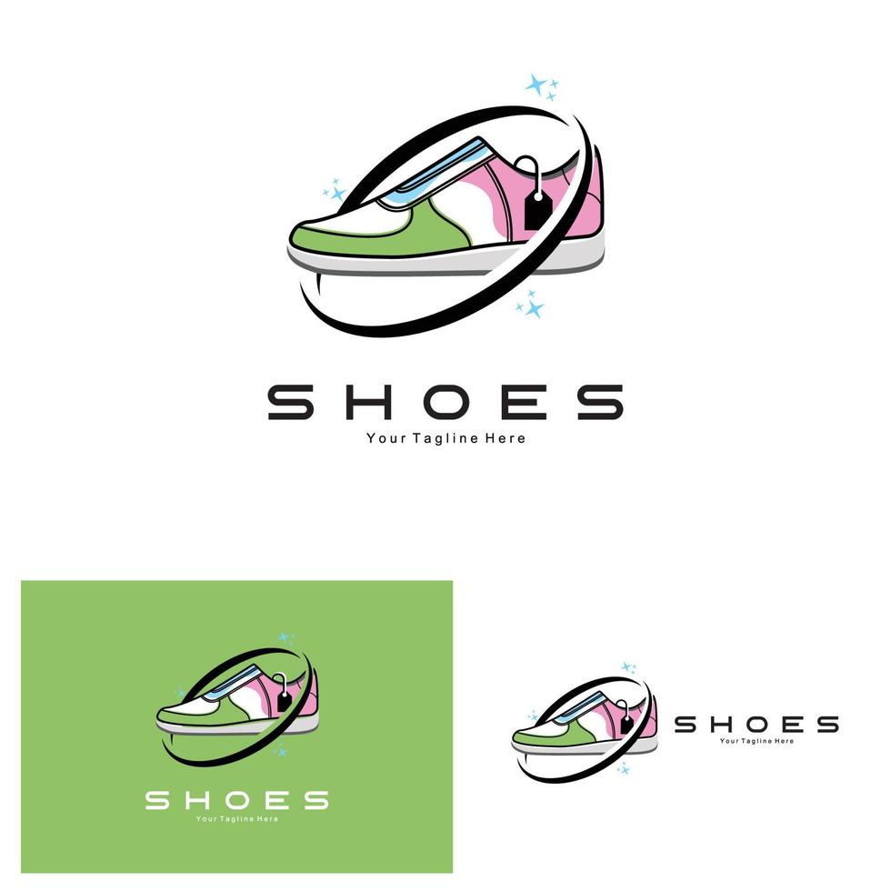 Sneakers Shoe Logo Design, vector illustration of trending youth footwear, simple funky concept