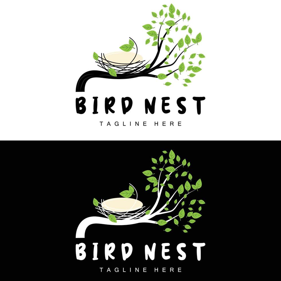 Bird's Nest Logo Design, Bird House Vector For Eggs, Bird Tree Logo Illustration