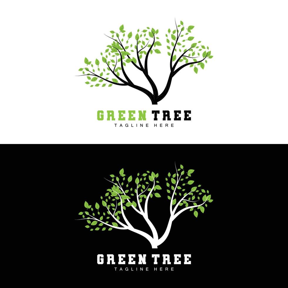 Green Tree Logo Design, Bonsai Tree Logo Illustration, Leaf And Wood Vector