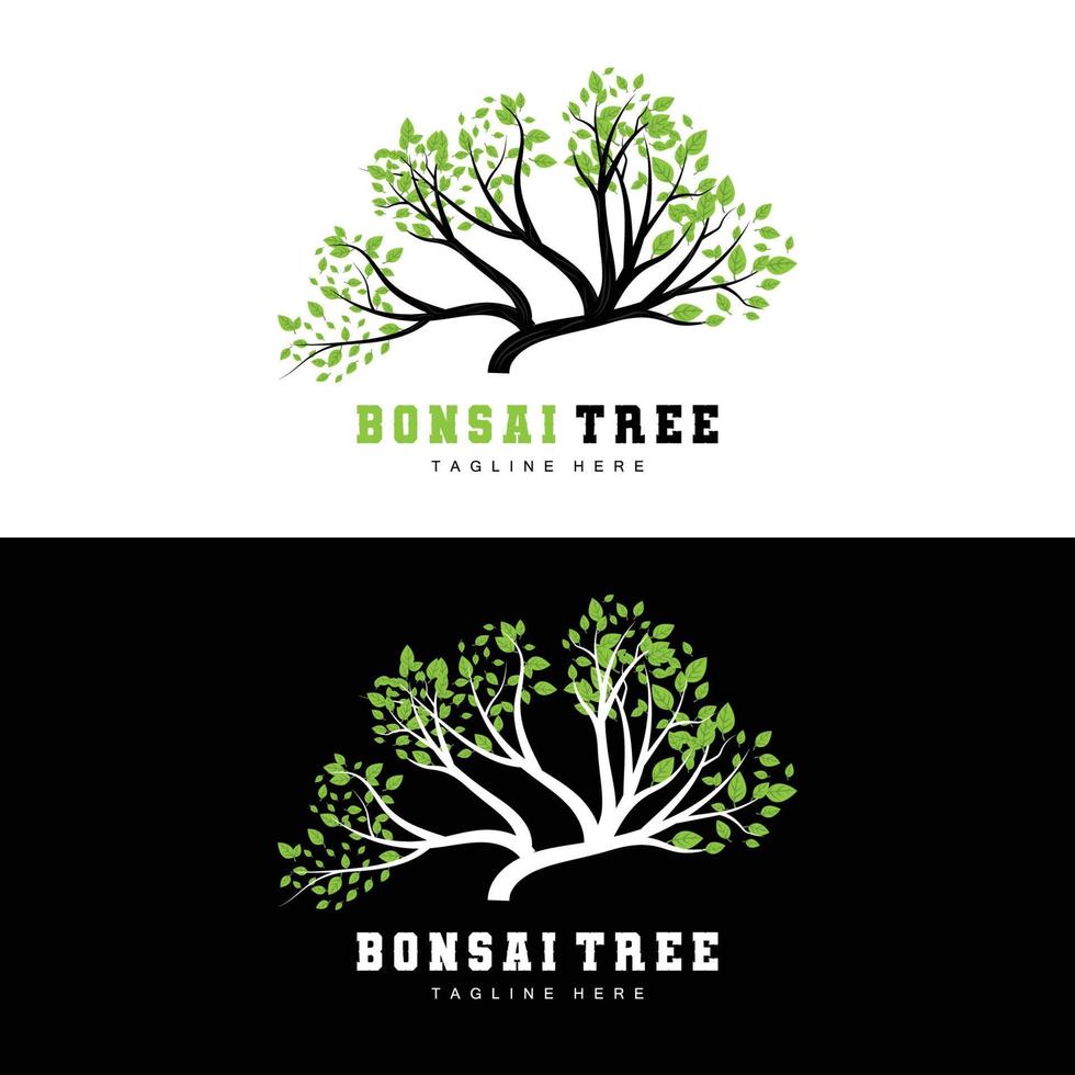 Green Tree Logo Design, Bonsai Tree Logo Illustration, Leaf And Wood Vector