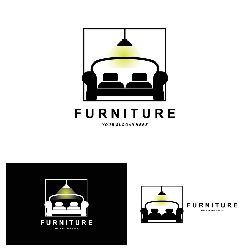 furniture logo, home furnishing design, room icon illustration, table, chair, lamp, frame, clock, flower pot vector