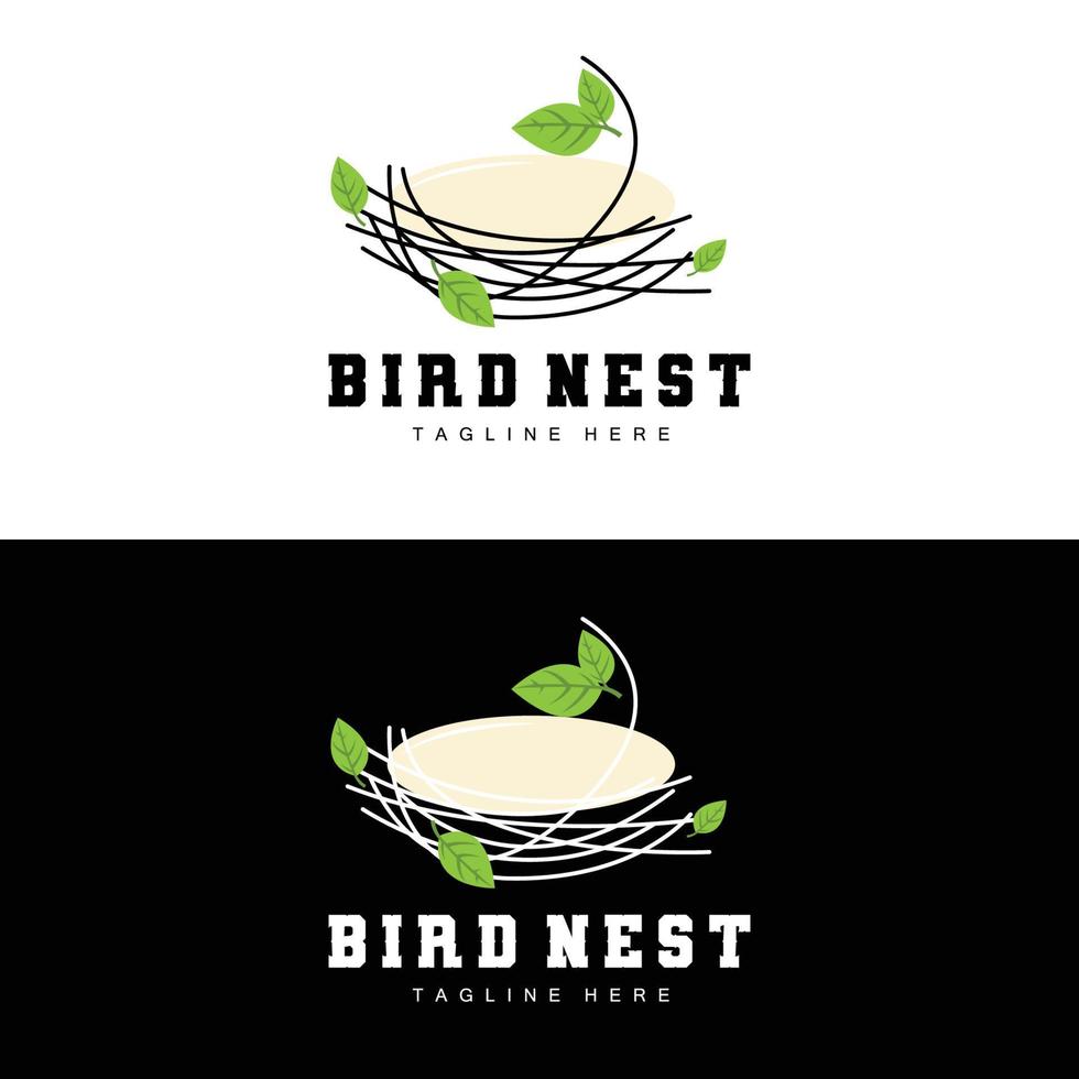 diseño de logotipo de nido de pájaro, vector de casa de pájaro para huevos, ilustración de logotipo de árbol de pájaro