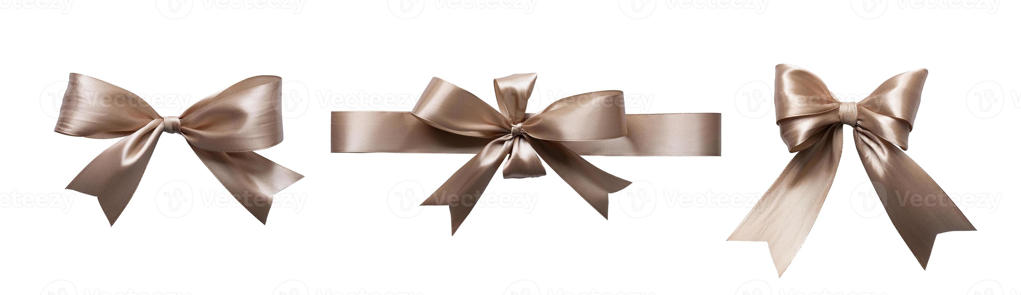 Set of brown bow ribbon isolated background. Realistic horizontal ribbon with knot for ornament and decoration photo